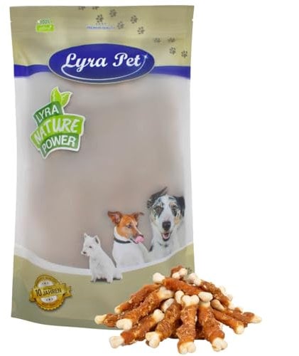 Lyra Pet® 1 kg Calciumknochen mit Hühnerbruststreifen | Kausnack vom Huhn | Leckerli für alle Hunde | Fettarmes Hundefutter | Idealer Belohnungs- und Trainingssnack | Wiederverschließbar