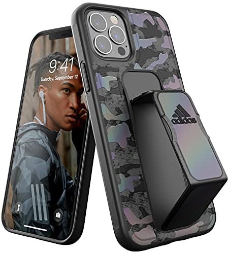 adidas EX8010 Case Designed for iPhone 12 / iPhone 12 Pro 6.1, Camo Wrist Strap, Drop Tested Cases, Shockproof Raised Edges, Sports Protective Case, Black