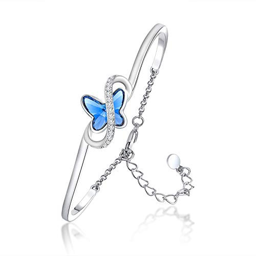 GEORGE · SMITH Bracciale da donna in argento, regolabile, Bracciale a farfalla con 5A Cubic Zirconia - Bracciale regalo per mamma Donna Natale compleanno (argento)