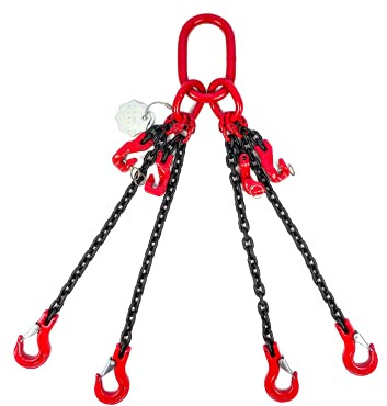 Dolezych DoKett 2 Anschlagkette 4-strängig mit Gabelkopfhaken GS / 4 Verkürzungshaken, Länge = 4.00 m Rot, Schwarz