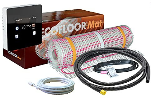 Komplett-Set elektrische Fußbodenheizung Ecofloor 200 W/m² mit Thermostat TFT Wlan/Wifi 1-16 m² (6 m² - 0,5 x 12 m)