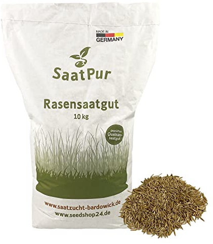 SaatPur® Rasensamen Berliner Tiergarten Dürreresistent 10kg für ca. 400 m², Mehrjährige Gebrauchsrasen Rasenmischung aus Mehreren Rasenarten, meistens 4 bis 5, satt grün, Neusaat und Nachsaat