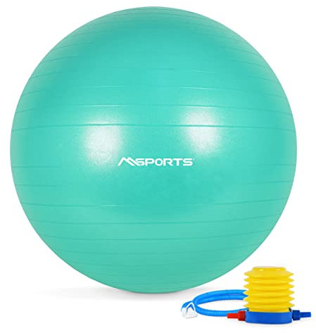 MSPORTS Gymnastikball Premium | Pilates Ball - Anti Burst inkl. Pumpe + Workout App + Übungsposter | Pezziball 55 cm - 105 cm Medizinball - Fitnessball 75 cm, Mint Sitzball