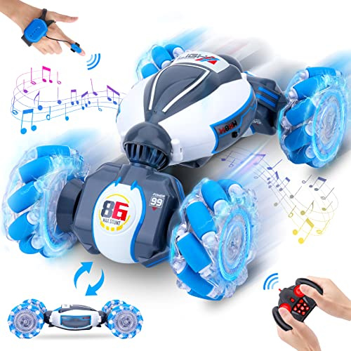 Fosgoit Remote Control Car Hand Gesture RC Stunt Car 4WD, 360° Rotation Sensing Drift RC Car Off Road with Light Music for Kids 4-12 Years Old, 2.4 GHz Toy Car 2 Batteries Gift for Boys Girls | Remote Control Car, Gifts for Boys and Girls Age 6+, 360° Rotate RC Car with Lights and Music, Gesture Sensing Rc Stunt Car