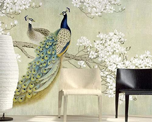 GHASOO Wallpaper 3D Wall Murals Peacock Animal Bird White Flower Peel and Stick Mural Wallpaper Decor Paintings Suitable for Living Room and Bedroom Tv Background Wall Art Wall Posters 78X 59