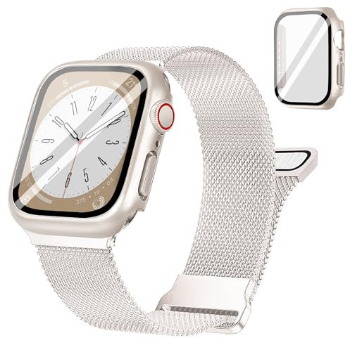 Starlight - Correa magnética de 40 mm con funda, compatible con Apple Watch Band de 40 mm, malla de acero inoxidable, correa ajustable y cómoda para Apple Watch Band Series SE, Series 6/5/4 de 40 mm