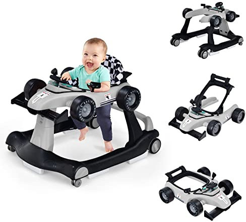 COSTWAY Trotteur Bébé Garçon Pliable 4 en 1 avec 3 Hauteur Réglable, Trotteur Marche Bébé Garçon Évolutif avec Musique & Lumière, Roues Silencieuses, 5 Patins Antidérapants pour 6-18 Mois(Gris)