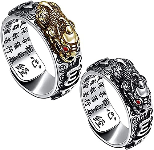 Sterling Silber Ringe Damen Einstellbar 2 Feng Shui Pixiu Mantra Ring 990 Silber Feng Shui PiXiu MANI Mantra Schutz Reichtum für Männer Feng Shui Ring für Reichtum und Schutz