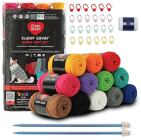 Red Heart Super Saver Super Yarn Knit Kit with Accessories for Knitting, Crocheting, Crafts & Amigurumi Projects Projects