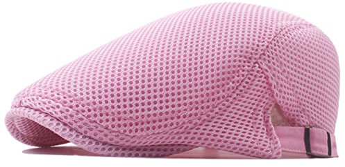Reyox Unisexe Casquette Plate Été Filet Chapeau de Loisirs Respirant Reglable Béret Rose