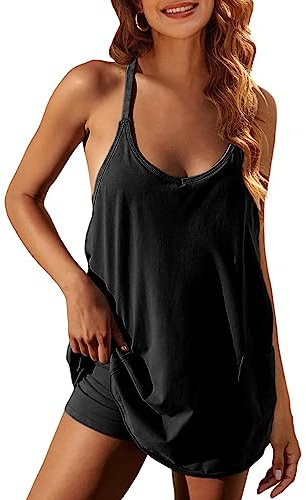 Faleave, Damen Sommer-Minikleid ohne Ärmel, Sportliches Kurzkleid mit Spaghettiträgern und Taschen