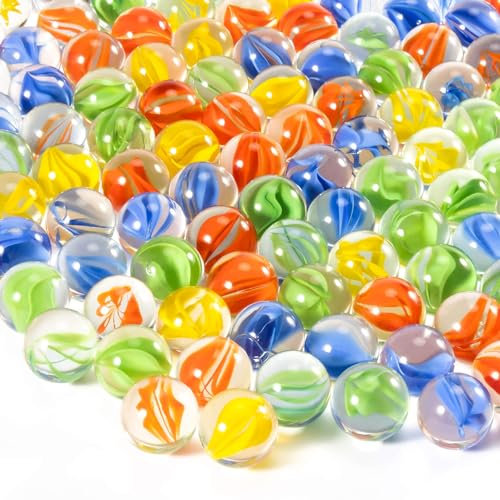 Sukh Glasmurmeln – Großpackung mit Katzenaugen-Mix, 4 Farben, mittelgroß, dicker Marmor, dekoratives Geschenk, Retro-Spiel mit 14 mm und 16 mm für Sprungspiel, chinesisches Schachbrettspiel, Vasen,