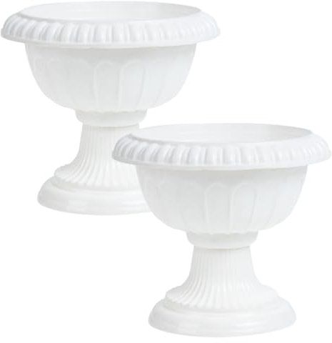COLLBATH 2 Pièces Jardinière De Jardin Colonne Grecque Pot De Fleur Pilier Romain Vases à Fleurs en Forme D'urne Minimaliste Pot à Pied Plastique Colonne Romaine Blanche Classique