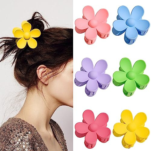 6 Pezzi Fiore Pinze Per Capelli Grande, Mollettone Capelli Antiscivolo, Carino Fiore Artiglio per per Donne e Ragazze.
