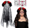 JIASHA Halloween Jour des Morts Bandeau, Serre Tete Fleur Halloween Araignée Mexicains Crâne Rouge Rose Serre-Tete, pour Fête Deguisement Maquillage Carnaval Accessoire