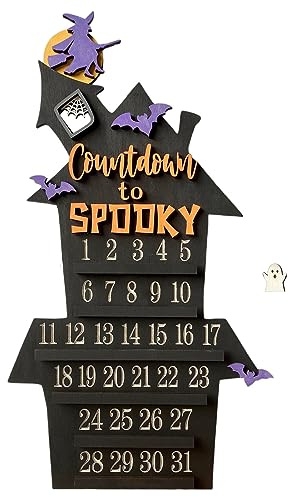 Halloween Countdown Kalender Deko Sarg Schreibtisch Ornament Holz Kürbis Fledermaus Grabstein Zimmer Dekorationen Party Dekorationen DIY Zählen Geschenke für Jungen Mädchen