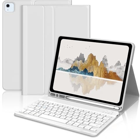 JADEMALL Clavier iPad Air 5eme Generation 2022, Coque Clavier pour iPad Air 5 2022/Air 4 2020 10.9, AZERTY Clavier Bluetooth Magnétique Détachable pour iPad Air 5/4 10.9, Gris Clair