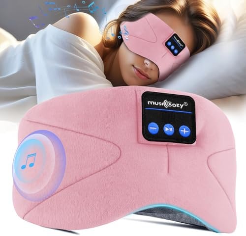 Musicozy Sleep Mask Headphones Bluetooth Sleep Mask,Soft Eye Mask Headphones for Sleeping/Relaxation -100% Blackout Sleep Masks with Headphones for Travel/Meditation/Yoga,Unisex Gifts for Men Women