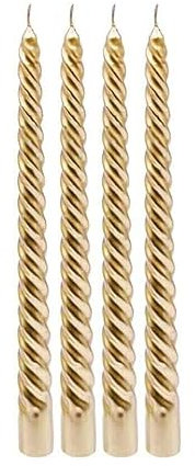 Marco Paul 4pc Gold Twist Taper Candles Metallic Candle Light Table Long Burning Candles Long Burning Light Decor Candlesticks Pillar Candles Multipack Non Toxic Candles