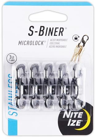 Nite Ize S-Biner MicroLock Edelstahl – Langlebiger Schlüsselhalter Karabiner Clip – S-Biner mit Verriegelungstoren – Langlebige & Starke Mini-Karabiner für Schlüsselanhänger-Zubehör – Schwarz (5