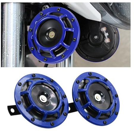 CGEAMDY 2 Stück 12v Autohupe Bausatz, Motorradhupe Hoch- Und Tiefton Mit Bügellautsprecher, Autohupe Superlaut Hoch- Und Tiefton Metall Zwillingshupe Kit(Blau)
