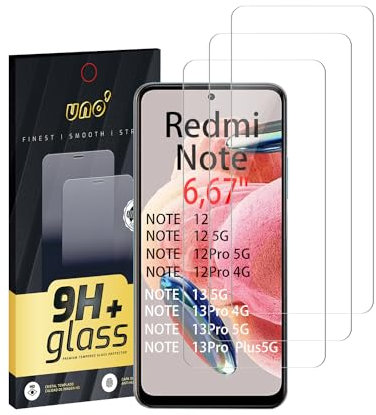 UNO'- 3Ud Protector de Pantalla (6,79) Para Xiaomi Redmi Note 13 Pro 5G /Note 13 Pro 4G /Note 13 5G /Note 12 5G/ Note 12 /Note 12 Pro 5G /Note 12 Pro 4G, Cristal Templado 9H.