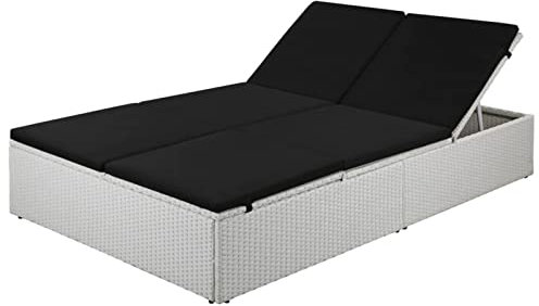 Tidyard Doppel Sonnenliege Rattan Gartenliege Relaxliege Gartenliegen Sonnenliegen Liege Garten Gartenbett mit Auflage, Liegestuhl Garten, Rattanliege für Garten, Balkon und Terrasse, Schwarz