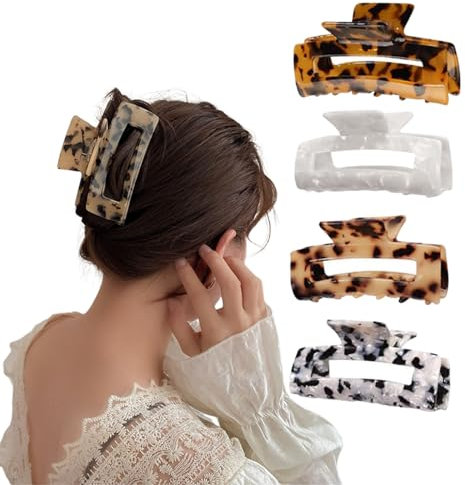 Dinghaole 4 Pièces pinces à cheveux pour femmes et filles Écaille de Tortue pince cheveux crabe leopard,Antidérapante pince à griffes cheveux adulte