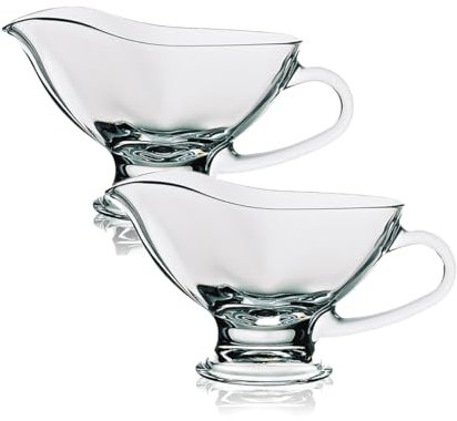 JUANIO Lot de 2 saucière 17 cl, Pot à Sauce, Distributeur avec poignée Lisse, saucière en Verre Transparent pour Vinaigrette, Bol à Sauce - Longueur 12.5 x Profondeur 9.35 cm