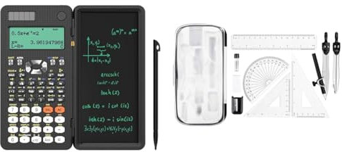 NEWYES Scientific Taschenrechner 417 Funktionen Engineering Calculator & Amazon Basics – 10-teiliges Mathematik-Set, mit Zirkel