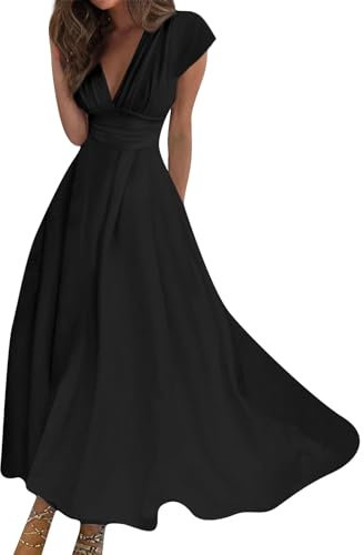 Robe Femme Chic Et Elegant, Robe Longue Boheme De Soiree Femme Bal Vetement Ete Short Intégré Robe Verte Trapeze Longue Ceremonie Femme Tunique Grande Taille Rose Poudré (3-Noir,M)
