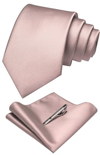 JEMYGINS Cravates de mariage et mouchoir de poche pour homme - Couleur unie - Différentes couleurs, Or rose clair/abricot clair, M