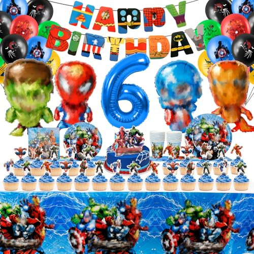 Party Decorations Set - 102 PCS Birthday Balloons, Plates, Napkins, Cups, Cake Toppers, Tablecloth for 10-20 People