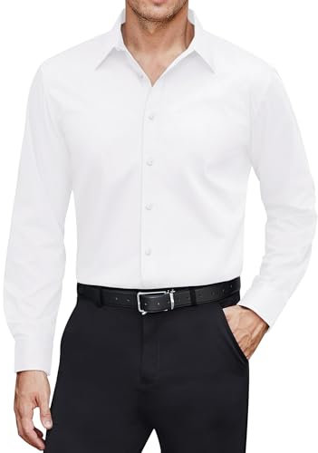 J.VER Hemd Herren Bügelfrei Stretch Businesshemden Langarm Regular Fit Hochzeit Oberteile Ehemann Büro Anzughemd,Weiß,S