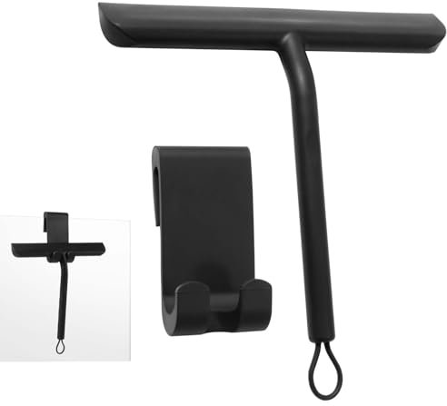 Vinabo Duschabzieher, Abdruckfrei Reinigender Duschabzieher Schwarz für Glastüren, Duschabzieher Silikon mit Ständer, Dusch Abzieher Wischer für Dusche,Badezimmer,Spiegel,Glas-Reinigung,Fliesen,21cm