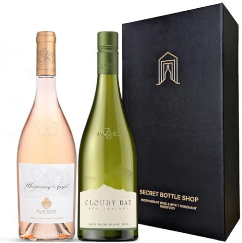 Secret Bottle Shop – Premium Wine Duo Gift Set 75cl – White & Rose Wine Gift – Cloudy Bay Sauvignon Blanc, Whispering Angel Rose, Wine Gift