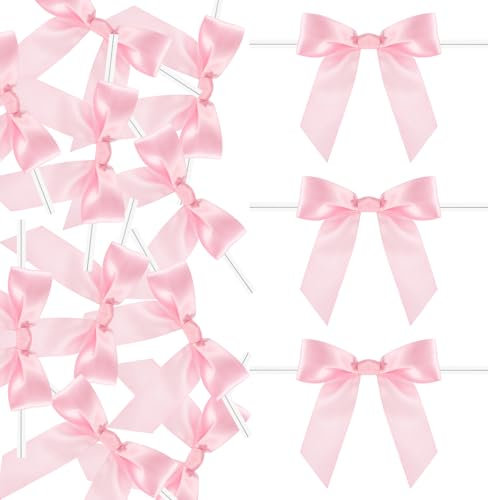 Ptwola 50 Stück Satinband Rosa Schleifen Dekoband Geschenkband Puderrosa Geschenkverpackung Hochzeit Deko Band für Paketen Geschenkverpackungen Weihnachten Basteln Geburtstag Dekoration