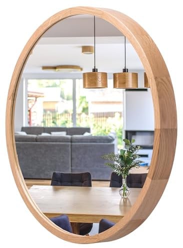 STOLARNIA PIKA Spiegel Rund Holz Eiche - Wandspiegel mit Holzrahmen (∅47 cm) - Runder Bad Spiegel für Badezimmer, Flur, Wohnzimmer, Schlafzimmer - Stilvoller 50 cm Badspiegel LEJA