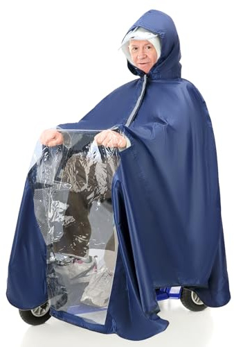 QWORK® Regenponcho für Elektromobile, Wind- und Wasserdichter Rollstuhl-Regenmantel mit Kapuze und Transparentem Panel