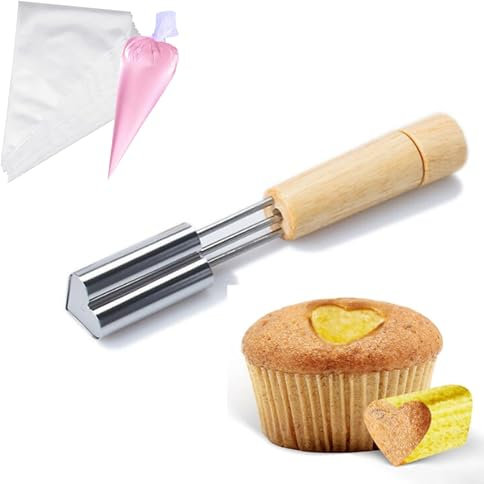 HARY Cupcake Corer, Stainless Steel Cupcake Hole Cutter Tool with 20-Piece Piping Bags for Filling & Decorating, Reusable Baking Accessories, Perfect for Cake & Cookie Baking