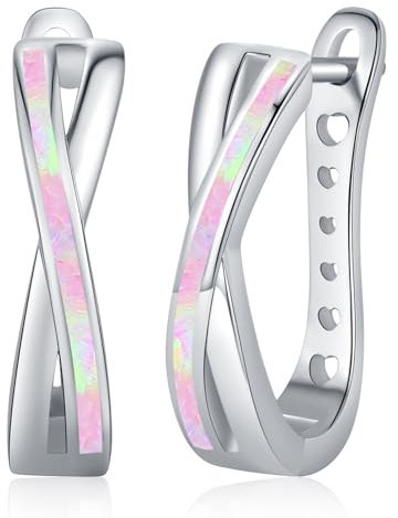 Damen Creolen Ohrringe 925 Sterling Silber Opal Kleine Creolen Kreis Ohrringe Opal Schmuck Weihnachten Geschenk für Mädchen Kinder