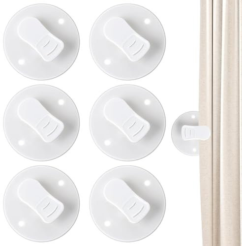 Dewocke 6 Pièces Protection Anti-éclaboussures Clips, Clips de Rideaux Autocollants, Clips Autocollants pour Rideaux de Douche, pour Tenir Le Rideau de Douche et Le Rideau(Blanc)