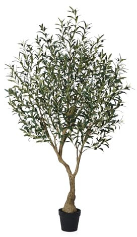 VeriNatural Plante Artificielle Intérieur Extérieur 210cm Olivier Artificiel Arbre – Grande Plante avec 1857 Feuilles & 87 Fruits, Résistant UV – Décoration Maison Salon Bureau Balcon Fausse Plante