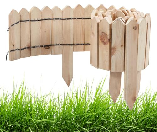 Jayseuw Bordure de pelouse en bois flexible - Décoration de jardin - Palissade pour bordure de parterre - Bordure de tonte - Bordure enroulable - Clôture pour parterre de fleurs - Hauteur : 40 cm