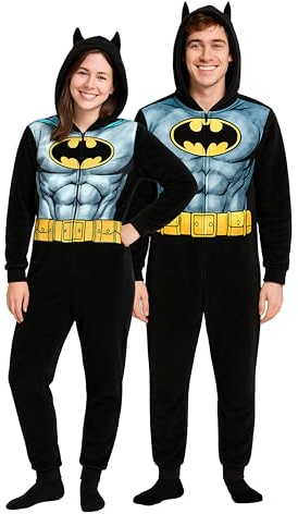 United Labels DC Comics Batman Kostüm für Erwachsene, Schwarz, Jumpsuit Unisex, Overall mit Kapuze, Einteiler