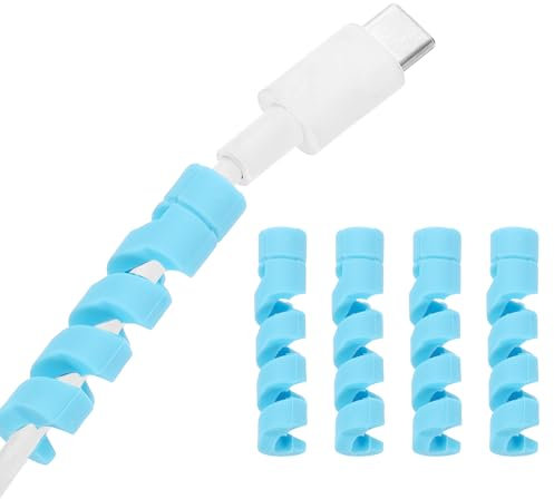 sourcing map 24Pcs Charger Cable Protector, Silicone Flexible Spiral Cable Saver, Wire Cord Organizer Wrap Accessories for Cell Phone Headphone Laptop Earphone Mouse, Blue
