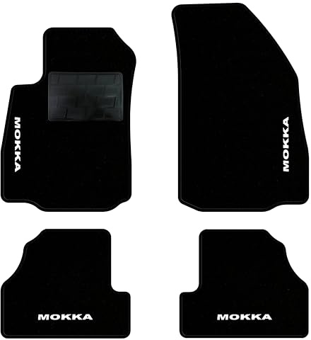 QUEMAR Autofußmatten kompatibel mit Opel Mokka und Mokka X 2012-2020/ Maßgefertigter Teppich- und Gummimatte-Set (2 vordere + 2 hintere)/ Personalisierte Stickereien und Farben (Schwarzer Rand, 4