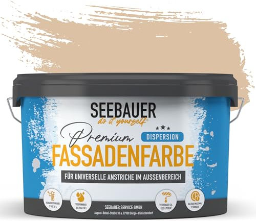 SEEBAUER diy Universal-Fassadenfarbe Braun 5L für Außen (No. 616 Beech Wood) Hoch deckende Fassadenfarbe mit Wetterschutz - Geeignet für Putz, Mauerwerk und Beton