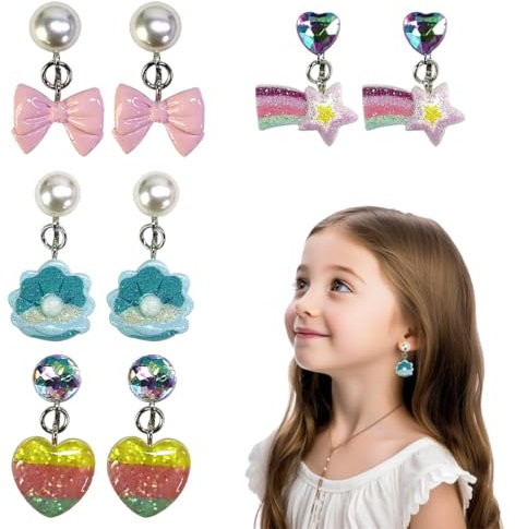 JEYORZY 4 Paar Clip Ohrringe Mädchen, Clip Ohrringe Kinder, Prinzessin-Ohrring Set