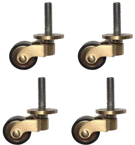 Guoyoocc 4 Stck.Massive Messing-Lenkrollen,1 Lenkrollen Transportrollen,Bolzen M7,4 x 28 mm,geräuscharme Gummirollen im antiken Stil für Möbel,mit Schrauben